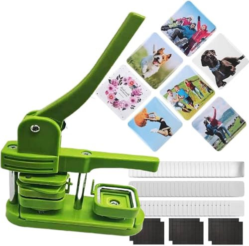 FJYAWEN Square Magnet Maker Machine, 2in/5cm Magnet Making Machine with 100 Sets of Consumables, Magnet Maker Machine for Making Badges and Refrigerator Magnets, Fridge Magnets,Green