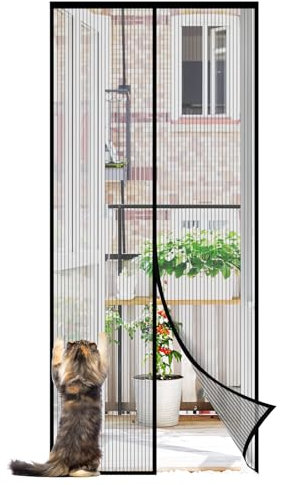 Sekey Fliegengitter Balkontür Magnet | Insektenschutz Tür/Balkontür | Ohne Bohren, Klett-Magnet-Montage | Katzensichere Verstärktes Polyester Anti-Reiß | Verbreitertes Klebeband |70x200 cm Schwarz