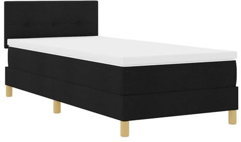 vidaXL Boxspringbett mit Matratze Schwarz Gepolstert 90X190 cm Modernes Design Stoff für Erwachsene Holzbeine Einfache Montage und Bequeme Memory-Schaum Schlafzimmermöbel Topper Rahmen