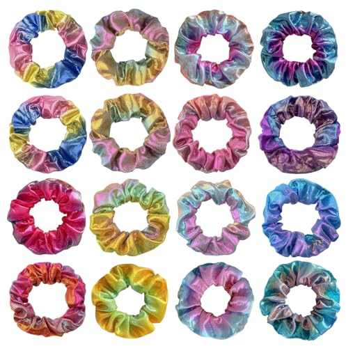 LUFFLOK 16 Pezzi Metallico Lucido Morbido Scrunchies per Capelli