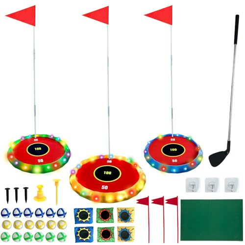 Felicify Set de Golf, Golf Accesorios con Luminosas con LED, Palos de Golfs Retráctiles, Mini Golfs para Casa, Deportivos para Interior y Exterior