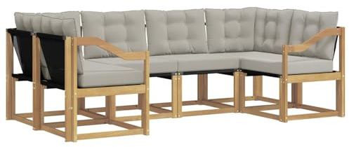 vidaXL Outdoor-Sofagarnitur mit Kissen 6 pcs Weiß und Hellgrau, Sofaset für den Garten, Moderne Kollektion, wetterfest, Bequeme Akazienholz-Sitze, entspannendes Arrangement