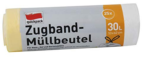 quickpack 42156 Müllbeutel, HDPE Polyethylen, Weiss, 53x62cm, 25