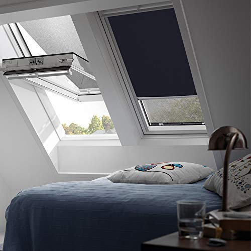 Original VELUX Hitzeschutz-Set Nacht Verdunkelungsrollo + Markise DOP M06 1100 / Dunkelblau passgenau für GGL GPL GHL GTL M06 und 306 mit Aluminium Führungsschienen // DOP M06 1100S