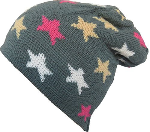 BRUBAKER Henry Unisex Winter Beanie Mütze Strick mit bunten Sternen