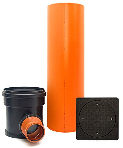 KG Kontrollschacht Revisionsschacht Abwasserschacht Schacht DN315 / 2 x DN125, Rohr, Deckel quadratisch voll, Komplett SET