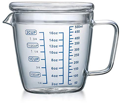 OnePine 500ml Caraffa graduata di vetro con coperchio per cucina o ristorante