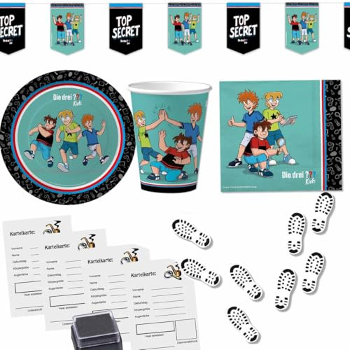 Firlefantastisch Der Partyshop Partyset Die DREI ??? Kids mit Fingerabdruckstempel für 8 Kinder // Die DREI Fragezeichen Kids Partybox