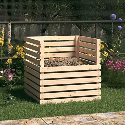 Gecheer Compostador de jardín, compostador de madera, recipiente para compostaje, contenedor de reciclaje, compostaje, silo para jardín, 80 x 80 x 78 cm, madera maciza de pino