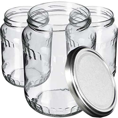 KADAX Lot de 8 bocaux à confiture 720 ml avec couvercle à visser - Avec bouchon à vis - Verres à confiture - Bocaux de conservation - Argentés K7224 9.5x9.5x13.2