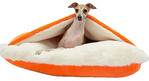 Panier pour Chien Lavable à Capuche - Lit avec Couverture, Couchage Carré Amovible pour Petits et Moyens Animaux (Orange, 100x75x30)
