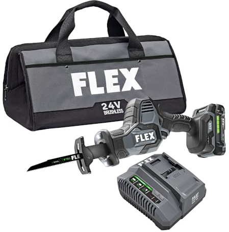 FLEX 24V Brushless Cordless One-Handed Reciprocating Saw Kit with 2.5Ah Lithium Battery and 160W Fast Charger - FX2241-1A