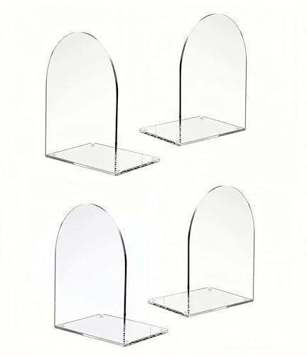 Deefongo 4Pcs Arch Acrylic Bookends,Heavy Duty Book End,Acrylic Book Stand,Non-slipTransparent Desk Organizer for Office Bookshelf Kid's Gift