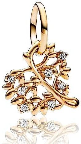 Amuefer Gold Family Tree Heart Charms für Armbänder 925 Sterling Silber mit Cubic Zirkonia Anhänger für Halsketten Geburtstag Weihnachten Schmuck Geschenke für Frauen Mädchen