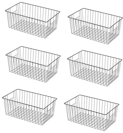 Y.Z.Bros 16 L x 12 W Wider Freezer Storage Organizer Baskets Container, Deep Metal Wire Chest Upright Refrigerator Divider Bins with Built-in Handles for Cabinet, Pantry, Kitchen, Black