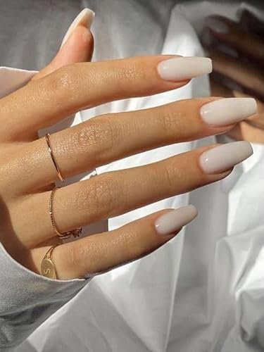 Faux Ongles Court MouyouGlow,Ballerine Blanc Laiteux Jelly Unicolore Glossy Press on Nails avec Colle à Ongles,Milky White Solid Fake Nails