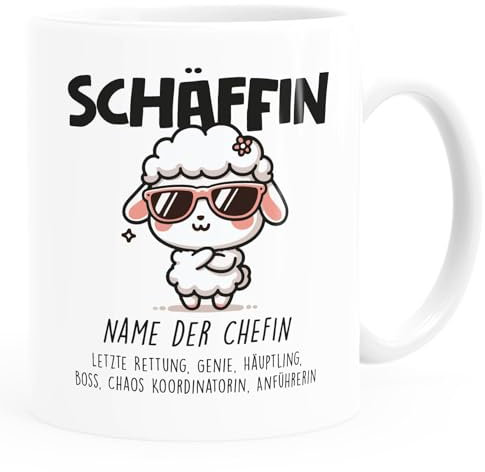 Moonworks® Tasse Geschenk Chef lustig Schaf Schäffin Geschenkidee Vorgesetzter Weihnachten Geburtstag Abschied Chefin Wunschname weiß standard