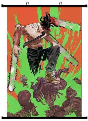 Roffatide Anime Chainsaw Man Pochita Denji Scroll Poster Canvas Wall Painting for Home Decor Characters Wall Art For Living Room Bedroom Office Restaurant A