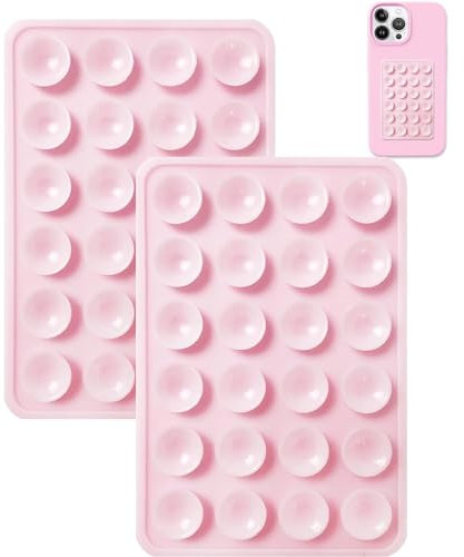 Xzyden 2PCS Silicone Suction Phone Case Mount,Non Slip Suction Cup Phone Mount,Hands-Free Phone Accessories Holder for Selfies and Videos,Silicon Adhesive Phones Stand for Cell Phones(Pink)