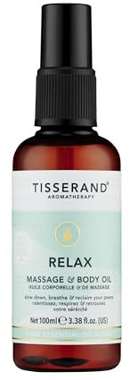 Tisserand Aromatherapy - De-Stress Relax, Massage and Body Oil - Nutmeg, Orange, and Geranium Essential Oil - 100% Natural Pure Essential Oils - 100 ml