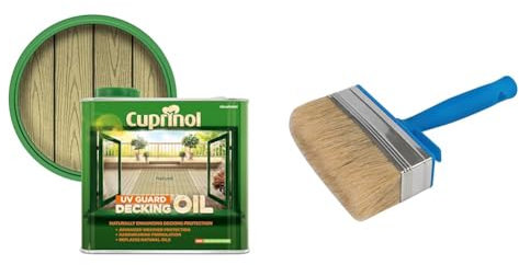 Cuprinol 5122410 Uv Guard Decking Oil Exterior Woodcare, Natural 2.5L & Silverline Block Brush 115mm / 4-1/2 (394974)