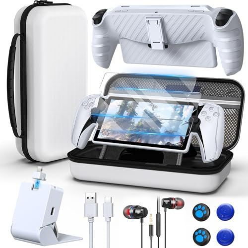 Accessories Bundle for PlayStation Portal, Portable Carrying Case for PS Portal, Magnetic Charging dock for PS5 Portal, Protective Case, 2 HD Screen Protectors, Wired Headphone, 4 Thumb Grips