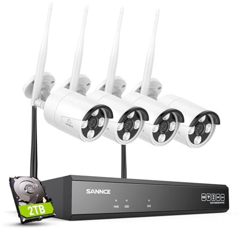 SANNCE 16CH Wireless CCTV Security Camera System, 4x 4K Outdoor Home Wifi Surveillance Cameras with 8MP wireless IPC access NVR Recorder 16 Channels and 2TB Hard Drive