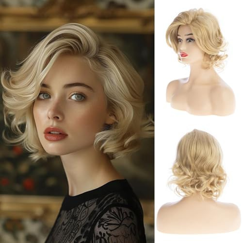 Kurze Lockige Blonde Perücke für Frauen Weiche Synthetische Hitzebeständige Party Kostüme Halloween