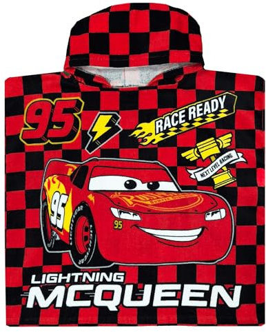 Disney Cars Jungen Kapuzenhandtuch Poncho Lightning McQueen Schwimmen Bad Hoodie Cover Up (Rot, Einheitsgröße)