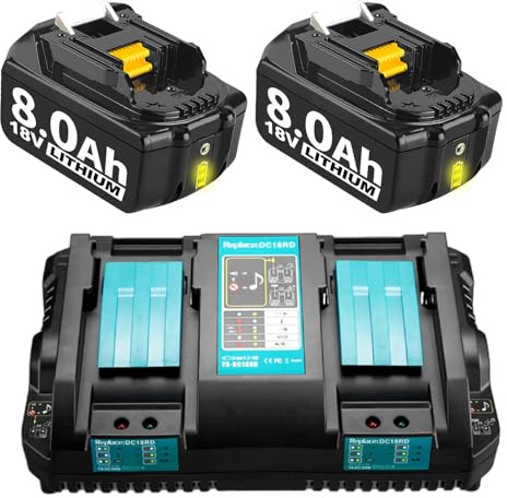 2X Lithium 8.0Ah/8000mAh Ersatzakku für Makita Akku 18V Kompatibilität für Makita 18V Akku BL1860B BL1850B BL1840 BL1830 BL1860B BL1815 BL1835with 3LED Werkzeug (2Stück*8000mAh+C)