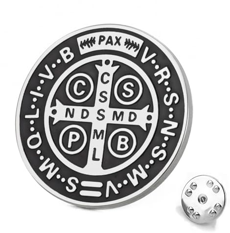 TEAMER St. Benedikt Brosche Edelstahl St. Benedikt Pin Jesus Kreuz Religiöses Katholisches Amulett der Stärke Glaube Schutz Frieden Gebet Schmuck Für Frauen Männer