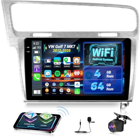 NHOPEEW 4+64G Android Radio para Coche para VW Golf 7 MK7 2012-2020 con Carplay Android Auto - Pantalla incell de 10 Pulgadas Compatible con WiFi GPS Control en el Volante + Cámara de Marcha atrás