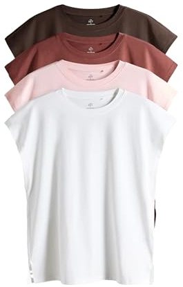THE SET Damen 4er-Pack T-Shirts mit überschnittenen Ärmeln Brown/Rust/Pink/White x_l