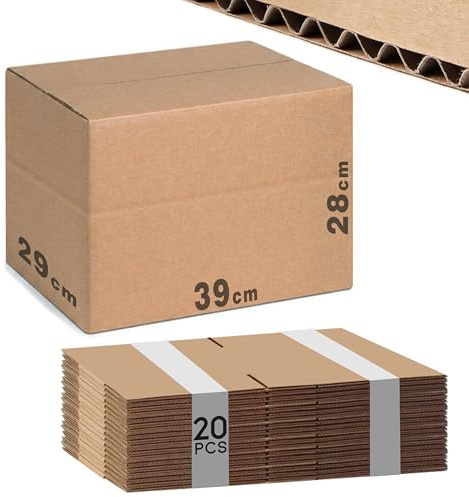 Gianto 20 Scatole di Cartone 29 x 39 x 28 cm con Cordonatura, per Trasloco, Logistica, Spedizioni, Imballaggio, Magazzino, Packaging, Deposito, Resistenti - Avana