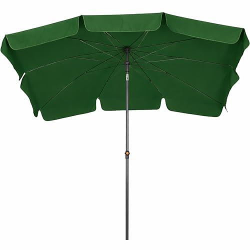 BURI Tropico Parasol rectangulaire à mât central 210 x 140 cm avec structure en acier, protection UV UPF 50+, pliable, réglable en hauteur, polyester 180 g/m², résistant aux intempéries, vert foncé