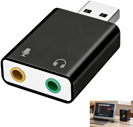 Tarjeta Sonido USB, Adaptador USB Jack 3.5mm con Entrada de Micrófono y Salida de Auriculares, Sonido Estéreo 3D, Plug and Play, Conversor USB 2.0 sin Controlador PC Portátil Mac Linux Chromebook