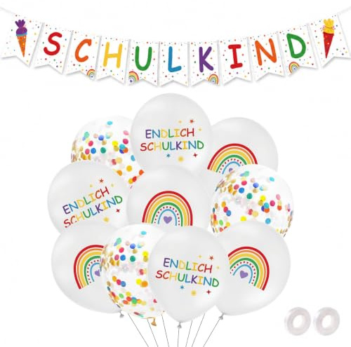 ALEGRE 25 Stk Einschulung Deko Set mit Luftballons Einschulung und Schulkind Girlande,Schulanfang Deko Einschulunge Mädchen Junge,Luftballon Schulkind Deko für Einschulungsfeier,Schuleinführung Deko