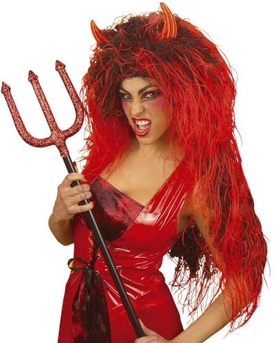 W WIDMANN MILANO Party Fashion 6362D - Perücke Teufel, rot, extra Lang, Halloween, Karneval, Mottoparty