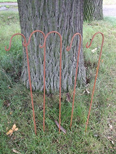 5 Stück (5er-Set) Gartenstab mit Haken, Laternenhaken, Eisen, Rost