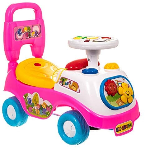 Hillington My First Ride On and Push Along Buggy Car Colourful First Steps Toddler Walker Learning Toy with Sounds and Accessories (Pink)
