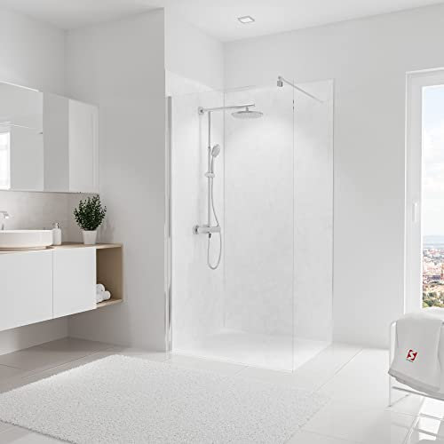 Schulte lot 2 panneaux muraux 100 x h.210 cm + 3 profilés (2x finition, 1x angle intérieur), revêtement salle de bain douche, épaisseur 3 mm, marbre, livré avec adhésif double face
