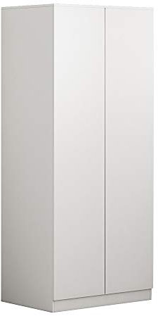 FWStyle Modern Push to Open Soft Close No Handle 2 Door Wardrobe, Matt White