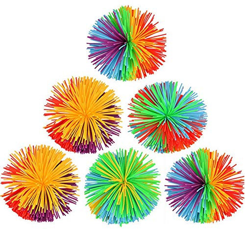 Kiwochy 6 Stück Bunte Silikon Stringy Bälle 2.75 Zoll Bouncy Ball Regenbogen Pom Perfektes sensorisches Spielzeug ideal als Stresskugeln Spielzeug Regenbogenfarbene