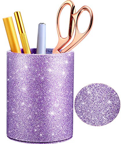 Outus PU-Glitzerstiftehalter, Stiftebecher, glänzend, für Damen und Mädchen, luxuriöser Make-up-Pinselhalter, PU-Leder, Organizer, Tasse, Geschenk für Schreibtisch, Büro, Klassenzimmer, Zuhause (lila)