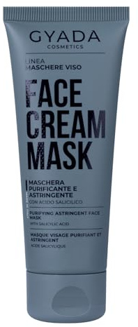 GYADA COSMETICS, Maschera Viso Purificante e Astringente, Esfoliante, per Trattare Pelli Impure e con Tendenza ad Eccesso di Sebo, Formula a Base di Carbone Vegetale, 75 ml