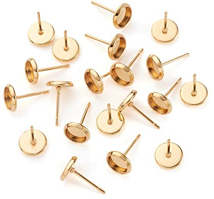 Craftdady 100 Stück Edelstahl Ohrstecker Cabochon Fassung Pfosten Cup Lünette Tray Blank Ohrringe Fit für 6mm Bulk für Schmuck Geschenke Herstellung