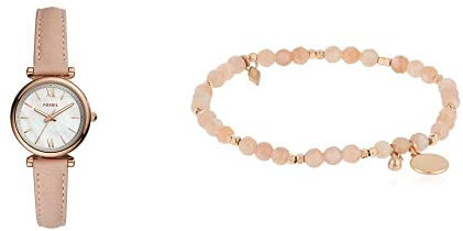 Fossil Damenuhr Carlie Mini, 28mm Gehäusegröße, Dreizeigerwerk, Lederarmband Damenarmband Halbedel