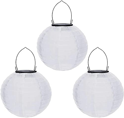 Solar Lampions Außen Wetterfest Solar Lampions Weiß Papierlaterne LED Garten Laterne Solarlampiongs Hängende Garten Lampions Outdoor Gartenlaternen Papierlaterner Nylon Papier Laterne (25cm-3PCS/Weiß)