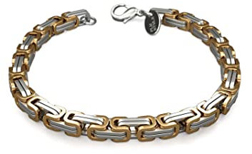 Fly Style Byzantiner Königskette Gold+Silber Edelstahl - Königsarmband Armband Herren 18 Karat teil-vergoldete Kette - 6mm breit, 18cm lang