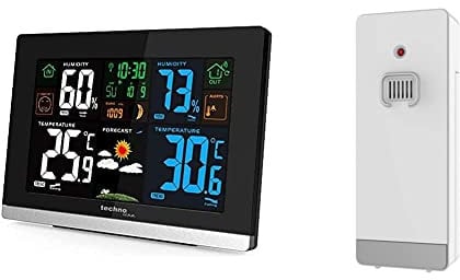 Technoline WS 6462 Funkwetterstation, Innentemperatur, Außentemperatur, Mondphasen hochglanz-schwarz,quer & TX205-DTH Sender, Zusatzsender, Sensor, Temperatur, Luftfeuchte, Weiß, 104 x 27 x 40 mm